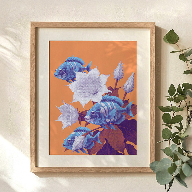 Handmade screen printing 24x30cm - Salmon Datura Handmade screen printing 24x30cm - Salmon Datura