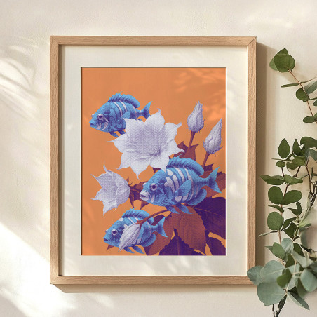 Sérigraphie artisanale 24x30cm - Datura Saumon