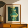 Sérigraphie artisanale 24x30cm - Méduses Or
