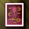 Handmade screen printing 24x30cm - Plum Octopus