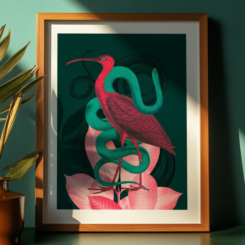 Sérigraphie artisanale 24x30cm - Ibis Rouge