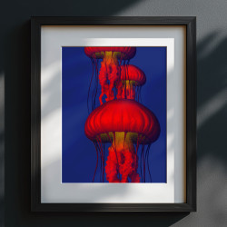 Handmade screen printing 24x30cm - Red Jellyfish