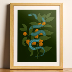 Handmade screen printing 24x30cm - Green Grass Snake