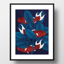 Sérigraphie artisanale 24x30cm - Cyprinus Bleu