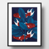 Handmade screen printing 24x30cm - Blue Cyprinus