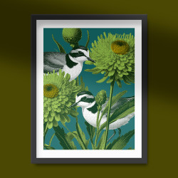 Handmade screen printing 24x30cm - Green Ringed Plovers