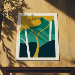 Handmade screen printing 30x40cm - Abstract Pine Tree - Mustard