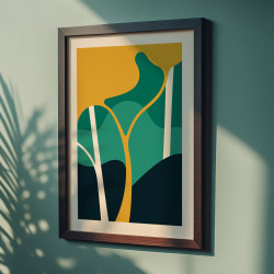 Handmade screen printing 30x40cm - Abstract Pine Tree - Mustard